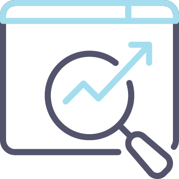 Magnifying glass with an arrow trending upwards