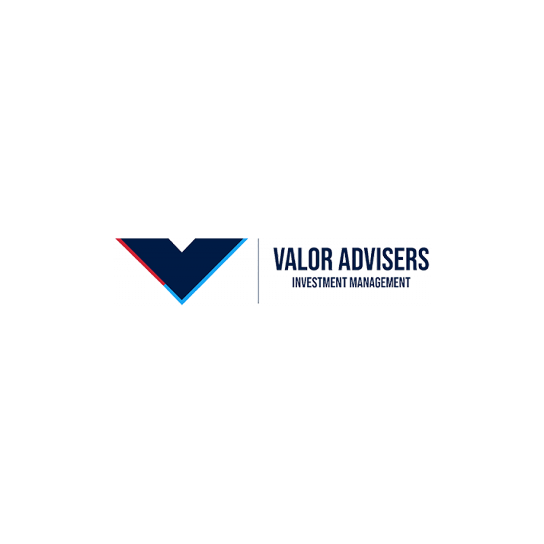 Valor Advisers logo featuring a blue and red stylized "V" with text reading "VALOR ADVISERS INVESTMENT MANAGEMENT," representing financial services for First Responders.