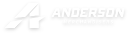 Anderson Merchandisers logo featuring stylized "A" and text, emphasizing branding for a company specializing in merchandising services.