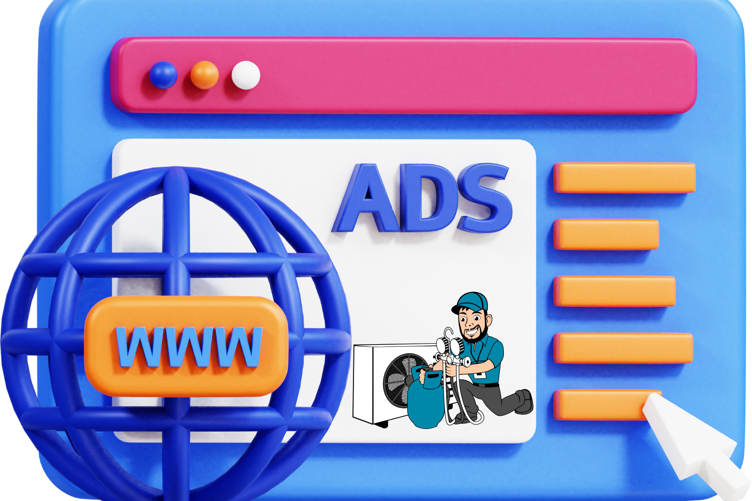 Ads graphic with HVAC contractor character