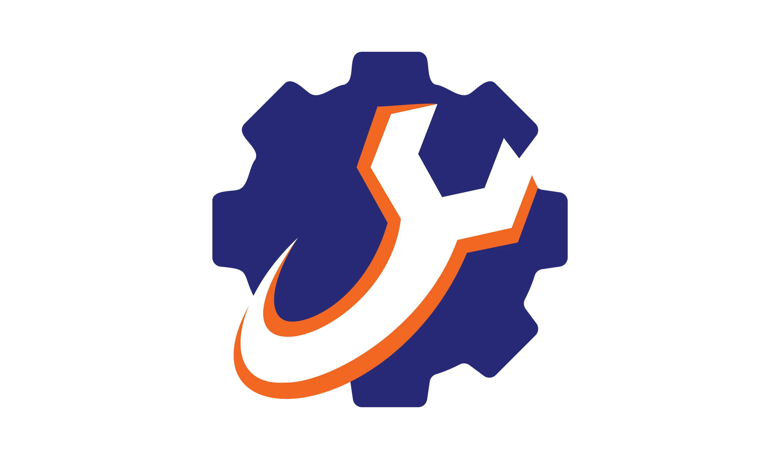 Wrench and gear logo for Dennis Repair Solutions, featuring bold orange and deep blue colors, symbolizing reliability and expertise in appliance repair.