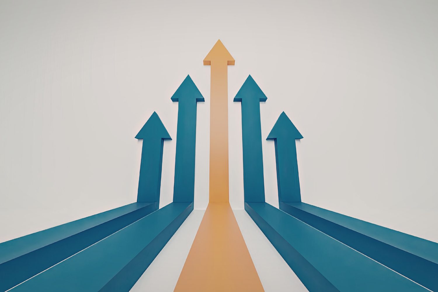 Blue and orange arrows pointing upwards, symbolizing growth and improvement in online marketing strategies.